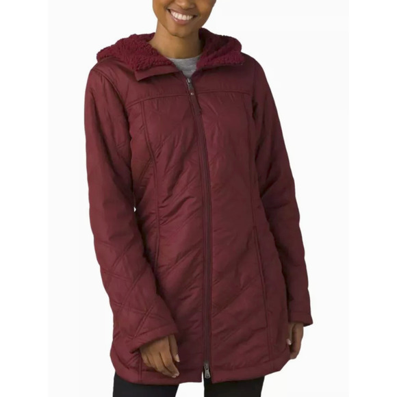 NWT prAna MAROON ESLA FLEECE LINED COAT JACKET 1962151 SZ XS - Picture 1 of 11